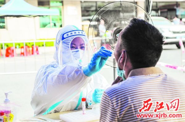 9月1日，医护人员在高要区体育中心为市民进行核酸检测采样。         西江日报记者 梁小明 摄